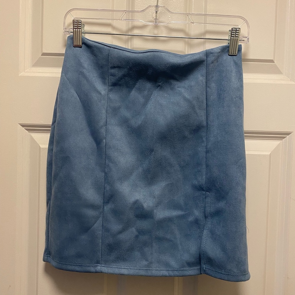 Blue Suede-Look Mini Skirt - Women